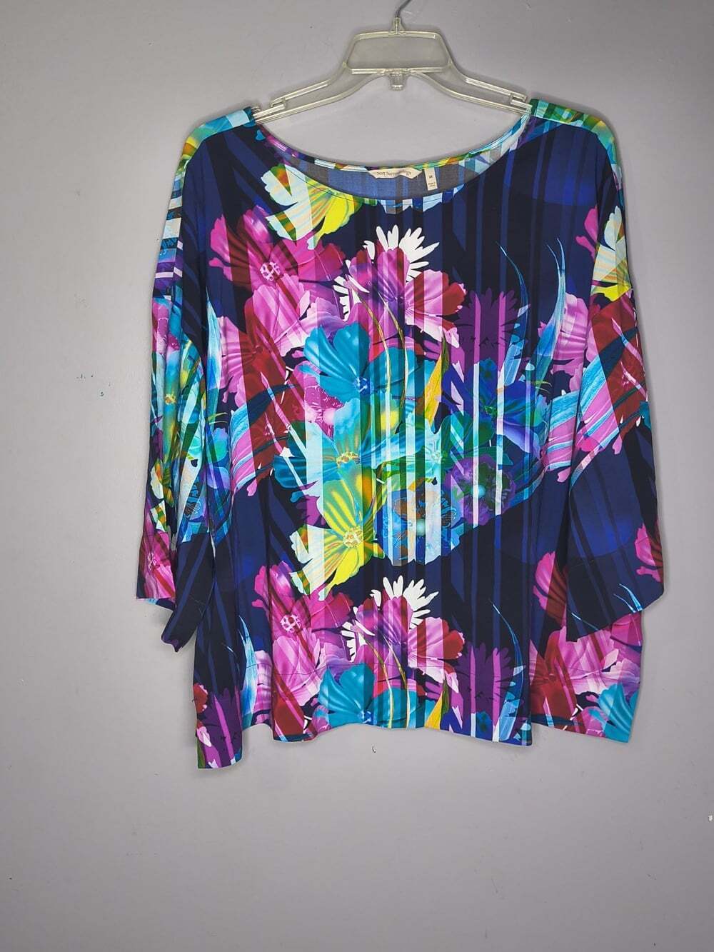 Soft Surroundings Blouse 2x Violet Pink Floral Mignon Artsy  Colorful Coastal